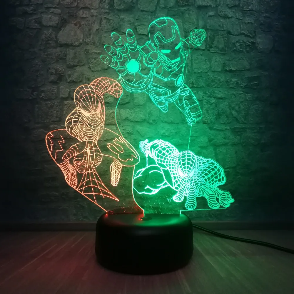 3D светодиодный микс цветной светильник Marvel Железный человек паук RGB ing 7 цветов