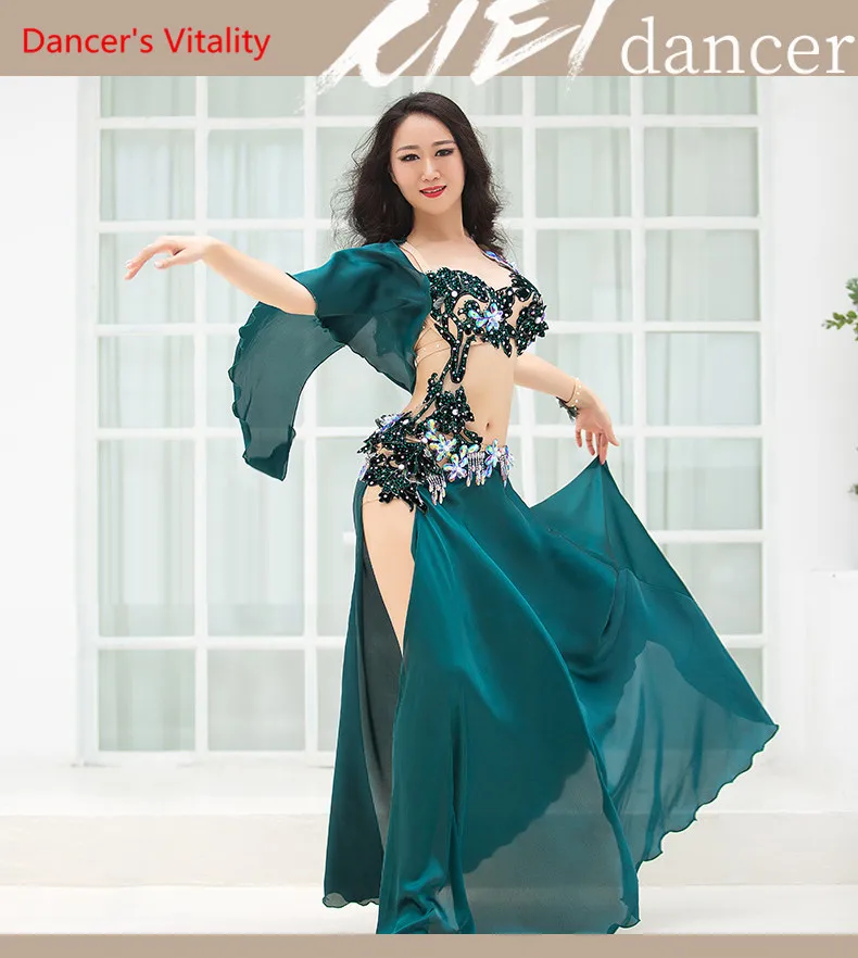 Женщины Спандекс и Шелковый Атлас Костюм Танец Живота Belly Dance Set Профессиональный