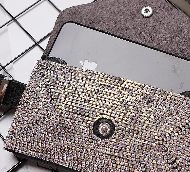 BLINGBLING, Полностью украшенные стразы, сумки на пояс для женщин, съемный пояс из искусственной кожи, сумка для телефона, женская сумка