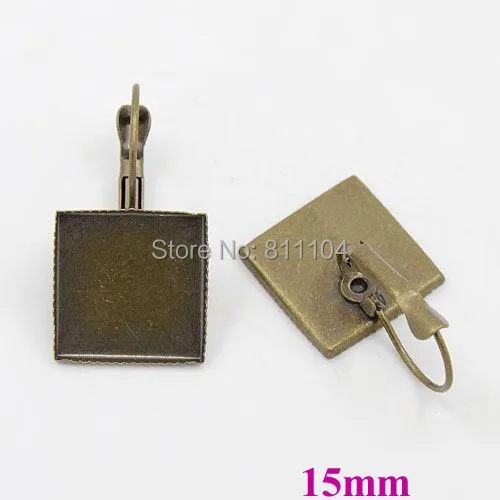 

15x15mm Antique Bronze Plated Square Bezel Blank Bases Cabochons Settings Clip hook Earrings Findings Fittings bulk Wholesale