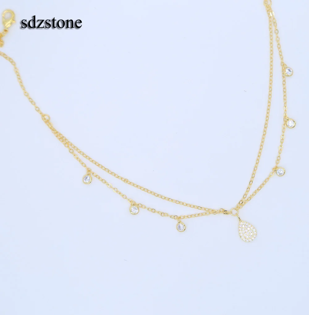 Ожерелье чокер женское золотистое с фианитами 33 + 7 см|women choker necklace|choker fashion