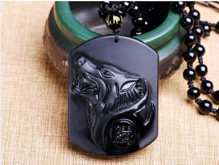 Натуральный камень кварц кристалл черный обсидиан подвеска в виде волчьей