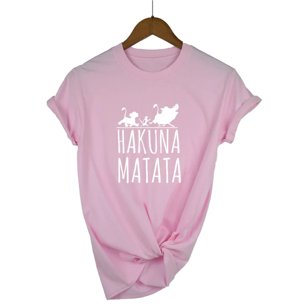 pink white Plus Size Female T Shirt HAKUNA MATATA Cartoon Women Summer White Black Tshirt Homme Cute Super Soft T-shirts - Цвет: pink white