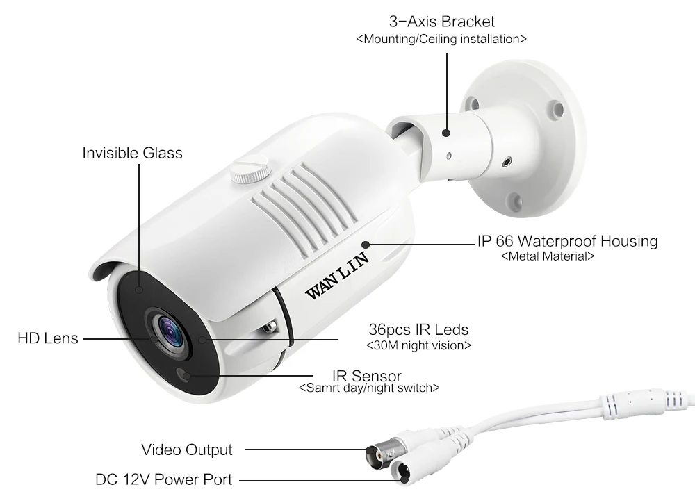 WANLIN камера наблюдения SONY IMX323 AHD камера 1080P 2MP ночное видение 30 м CCTV камера ИК наружная Водонепроницаемая камера безопасности