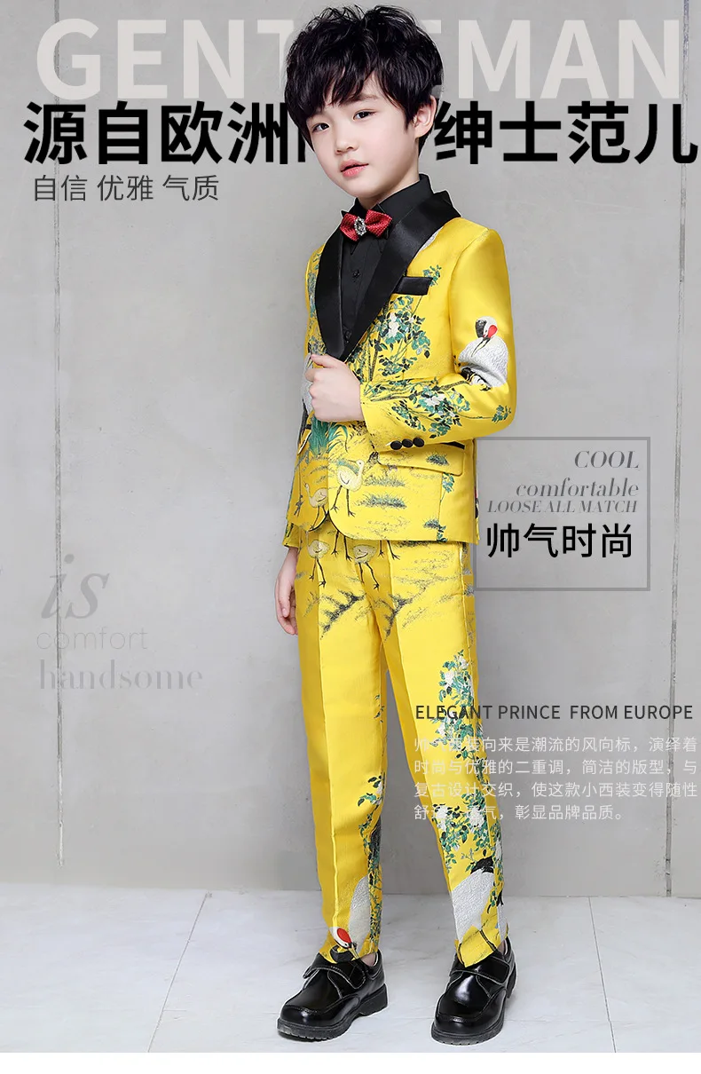 Formal Children's Dress Suits Set Handsome British Boys Piano Wedding Party Costumes Kids Embroidery Blazer Shirt Pants Clothes