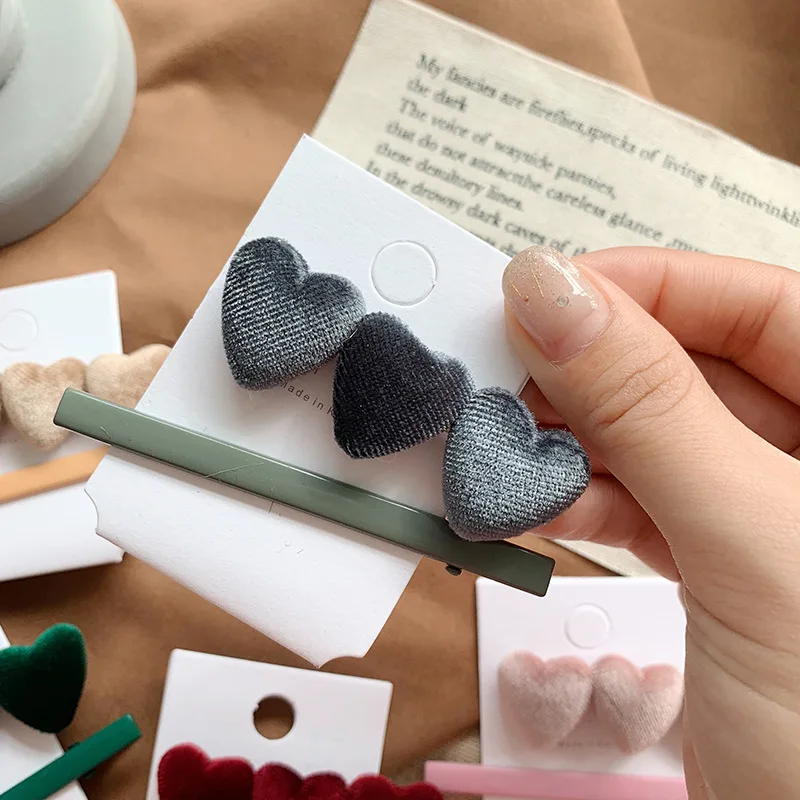 1 комплект Женские винтажные бархатные заколки в форме сердца корейские