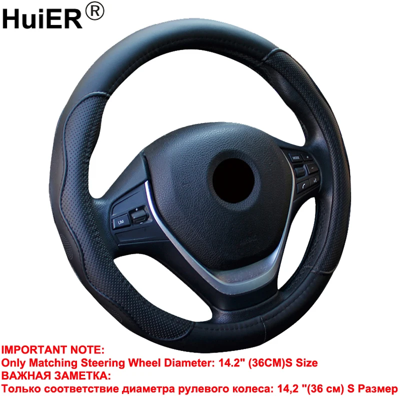 

HuiER Auto Car Steering-wheel Cover Only Fit For 36CM/14.2"/S Size Steering Wheel Anti-slip PU Leather Car Styling Free Shipping