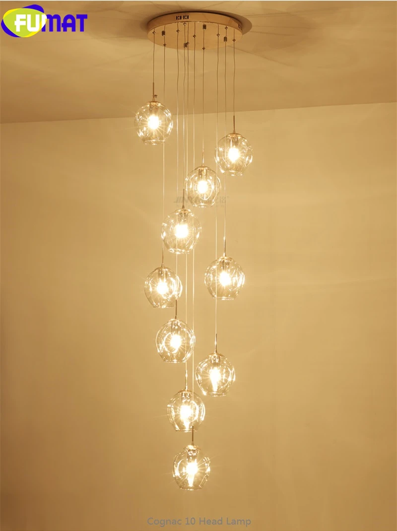 FUMAT MODO Ball Glass Spiral Staircase Villa Ceiling Lamps LED Stair Lamp Light Penthouse Chandeliers Cognac Gray Blue Fixture