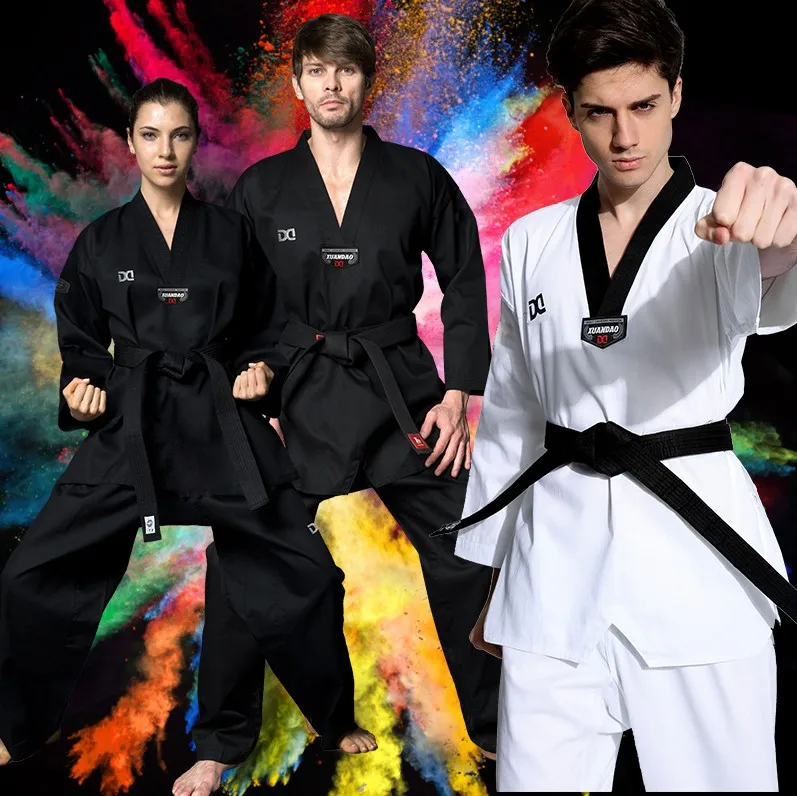 

Traditional White Black Taekwondo Uniform Cotton Karate Judo Dobok Clothes Children Adult Unisex Long Sleeve Clothing