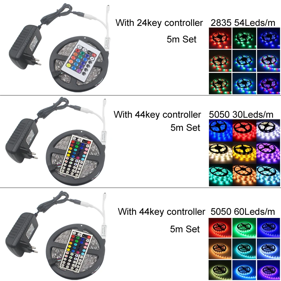Jiaderui 5 м 10 RGB Светодиодная лента комплект SMD 5050 2835 Гибкая + контроллер адаптер