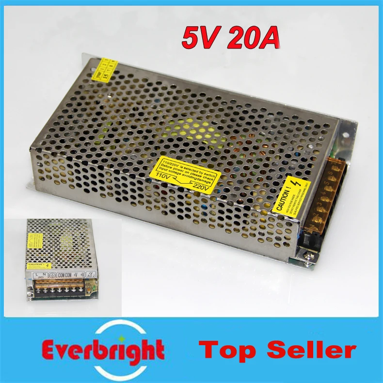 

DC 5V 20A 100W iron case LED Driver Power Adapter AC110V/220V Transformer Converter Led Strip Switching Power Supply Adapter