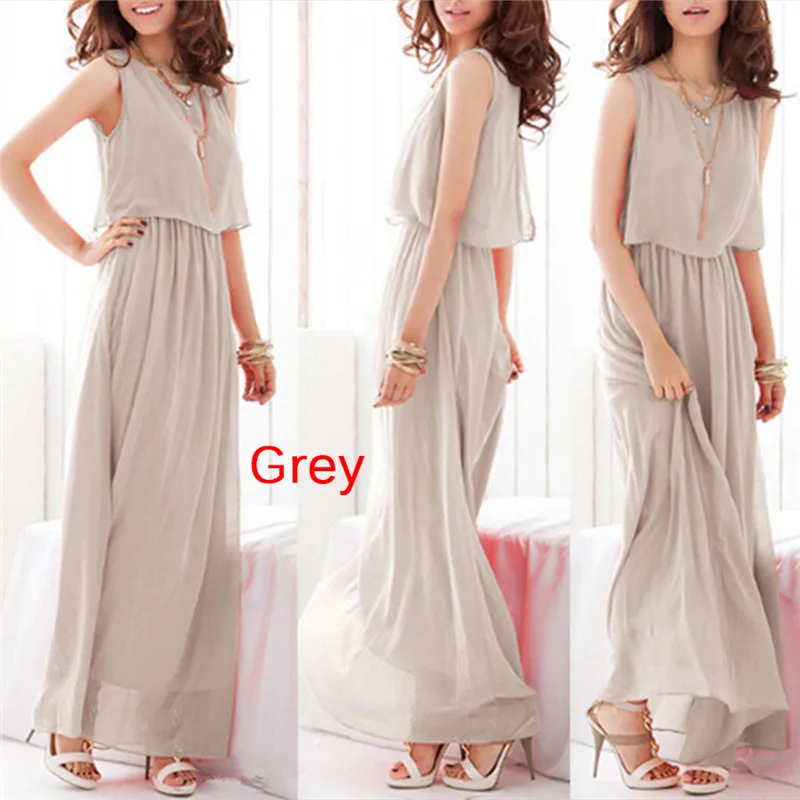 Женское Шифоновое Платье макси с круглым вырезом летние платья без рукавов