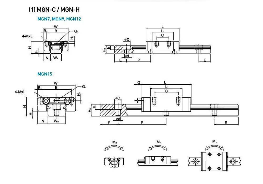 1 шт. MGN7C MGN7H MGN9C MGN9H MGN12C MGN12H MGN15C MGN15H линейная направляющая L = 100-800 мм с длинной линейной кареткой