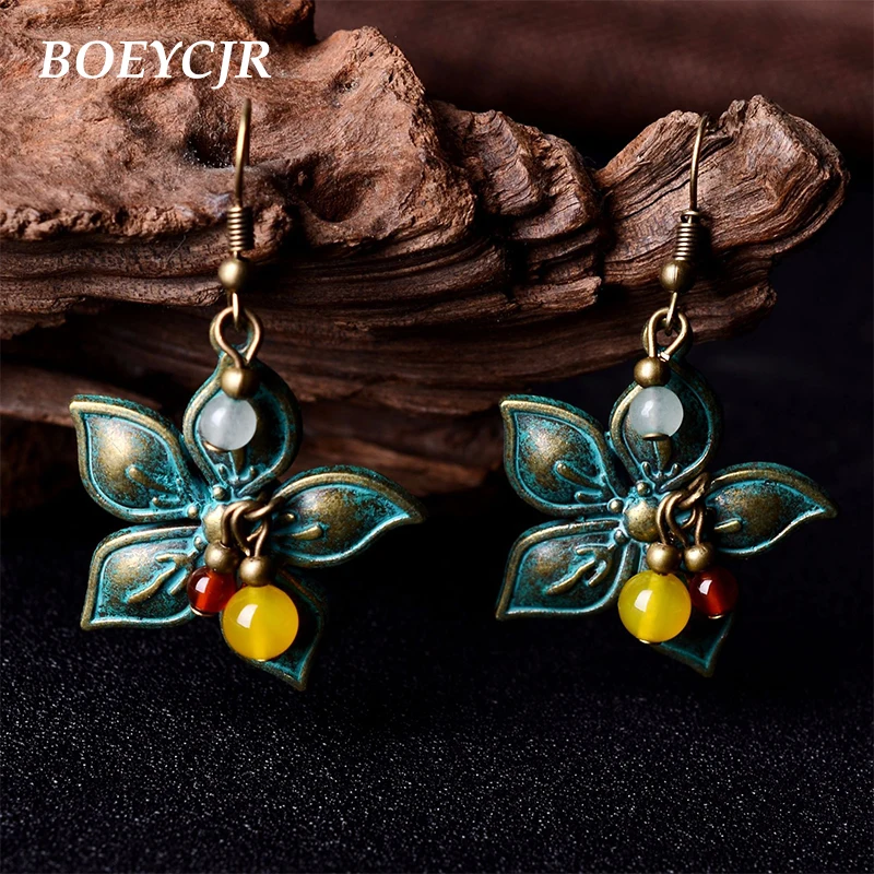 Женские винтажные серьги BOEYCJR подвески ручной работы с медным цветком и