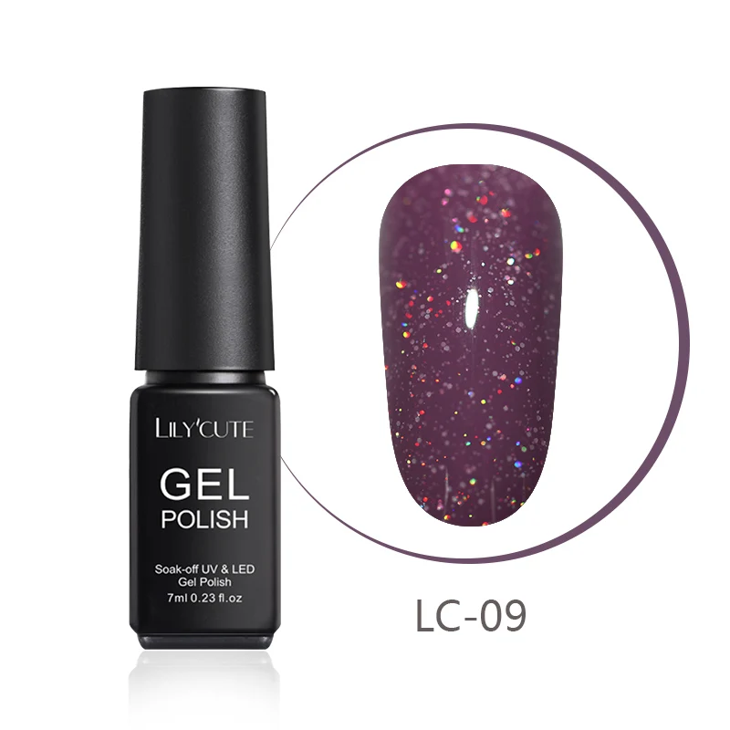 LC-09 LILYCUTE, 7 мл, блеск для ногтей, УФ-Гель-лак, блестящий, серый, фиолетовый цвета, замачивается, стойкий УФ гель для ногтей, Гель-лак - Цвет: LC-09