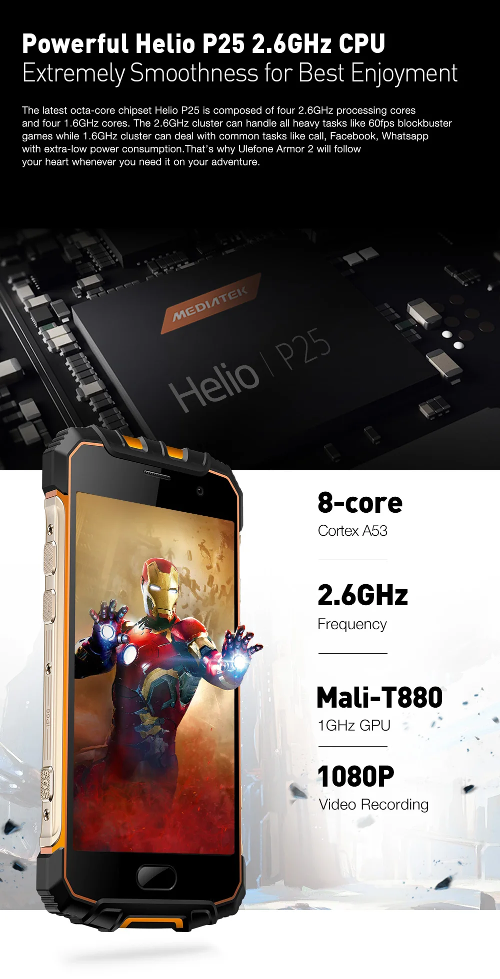 Ulefone Armor 2 смартфон IP68 Водонепроницаемый Android 7,0 5," FHD Helio P25 Восьмиядерный 6 ГБ 64 Гб 2,6 ГГц 4700 мАч NFC 4G мобильный телефон