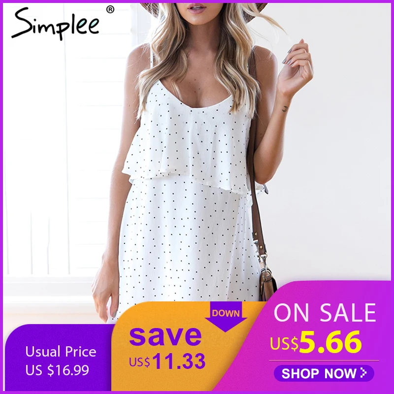 Simplee рюшами шифоновые в горошек летнее платье Винтаж мягкий черный короткое с