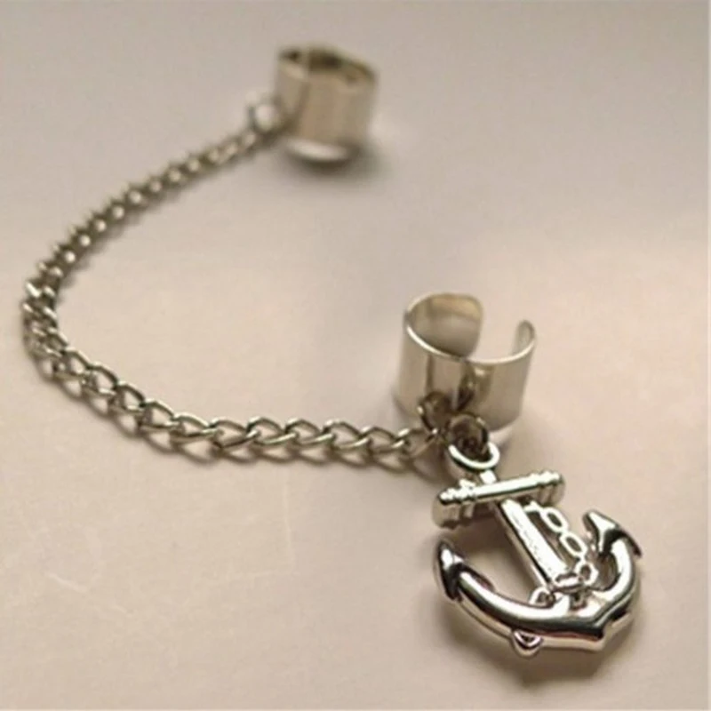 silver 1 шт. женские ювелирные изделия серебристые кистовидный якорь кулон уха клип - Окраска металла: silver