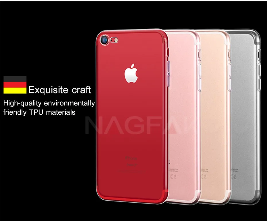 NAGFAK ультра тонкий прозрачный чехол для iPhone 8 7 Plus 6 6S Plus чехол s мягкий TPU чехол для iPhone 6 6S 7 8 Plus чехол для телефона Capa