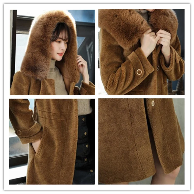 2018 Новое Женское зимнее пальто с капюшоном лисьим меховым воротником теплое
