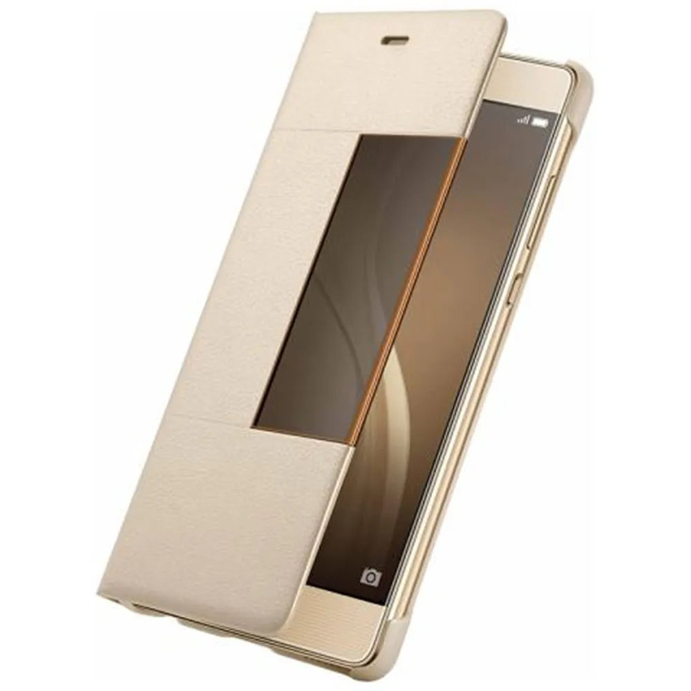 Золотой Huawei P9 чехол из искусственной кожи Smart Touch захлопывающийся кожаный чехол с окошком принципиально официальный huawei P10 плюс 5," флип-чехол для телефона чехол - Цвет: Золотой