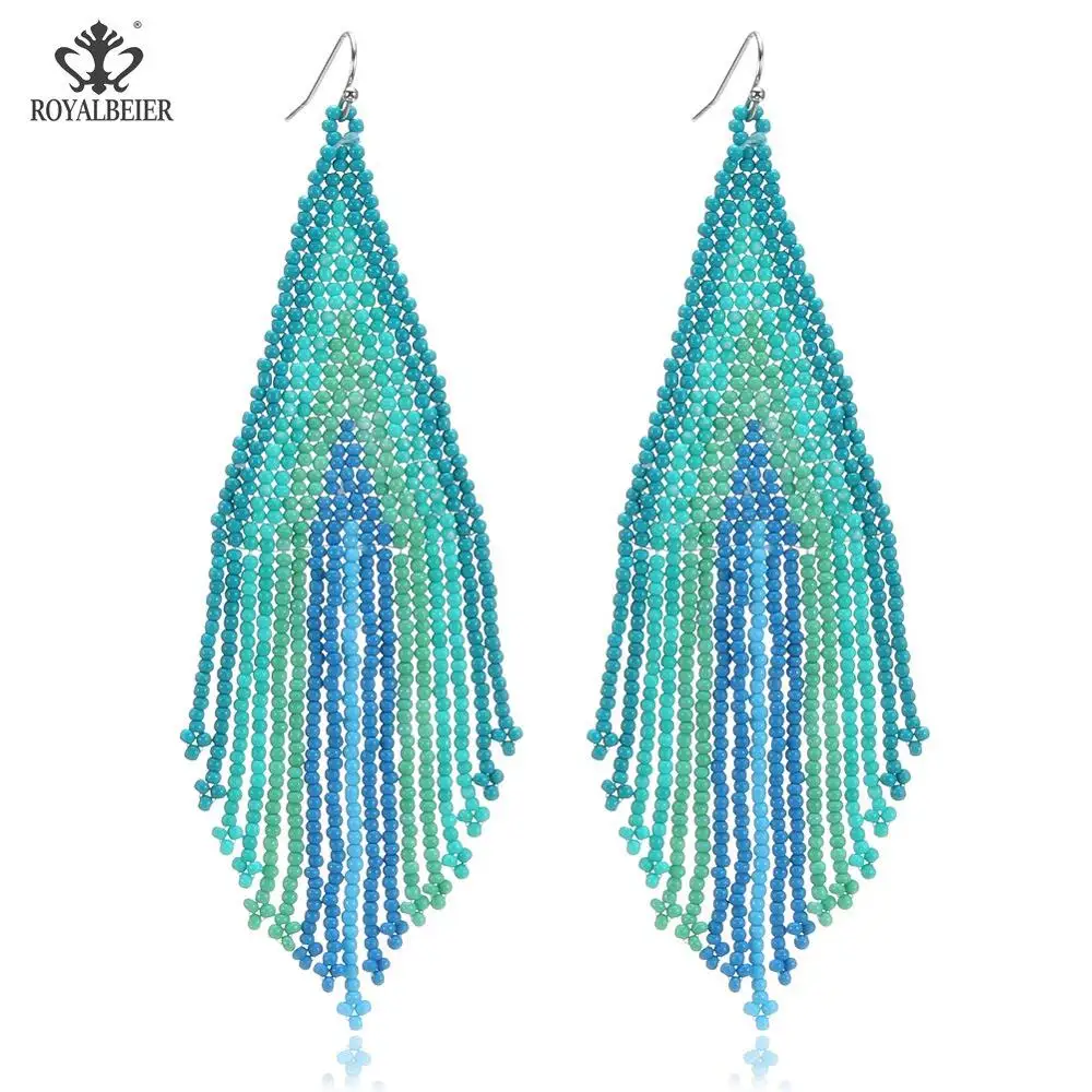 ES0377c ROYALBEIER, женские серьги из смолы, круглые подвески, Mujer Moda, ручная работа, висячие серьги в стиле бохо для женщин, ювелирные изделия - Окраска металла: ES0377c