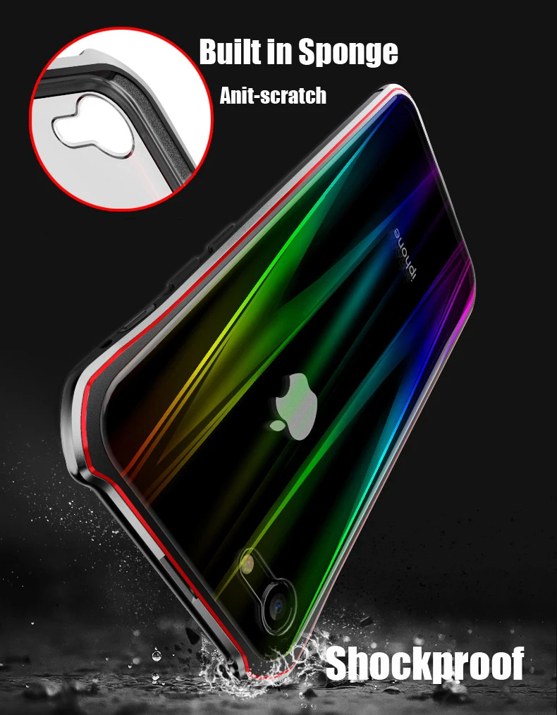 Fashion Aurora Laser Glitter Glass Case For iPhone 8 Magnetic Clear Back Cover X 7 Plus Aluminum Bumper | Мобильные телефоны и