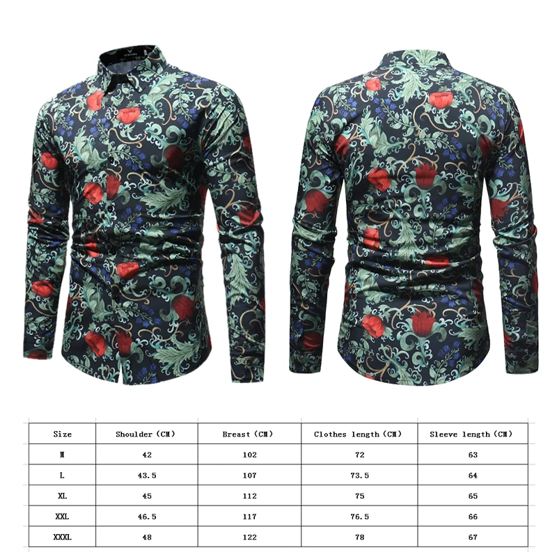 Mens Shirt Male Casual Slim Retro Floral Printed Shirts Long Sleeve Korean Cardigan Business Fashion Classic Men Dress 2018 | Мужская