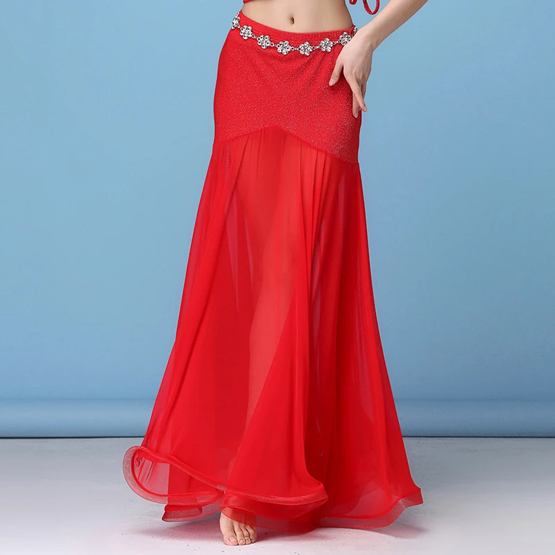 Юбка для танца живота длинная Прозрачная из спандекса черного красного