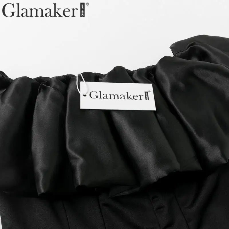 Glamaker с открытыми плечами сексуальное короткое платье с оборками женское черное облегающее осеннее платье с пышными рукавами женские винтажные вечерние Клубные мини-платья