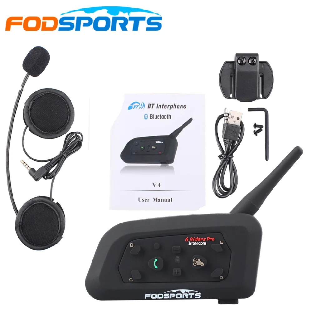Fodsports V6 Pro Intercom мотоциклетный шлем гарнитура BT Interphone 1200M беспроводной Bluetooth