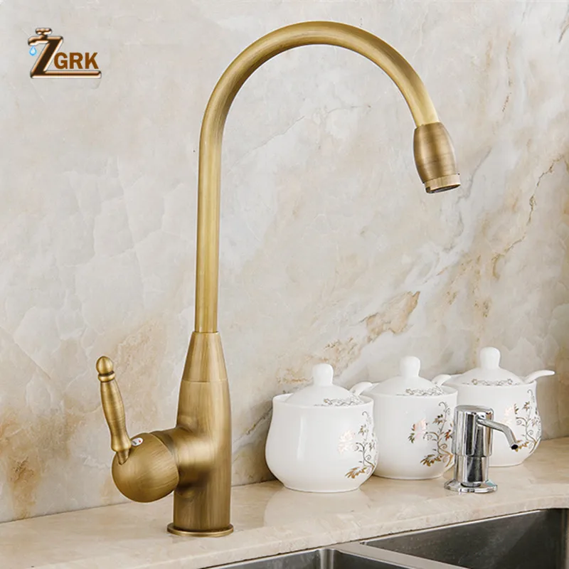 zgrk kitchen faucets deck mounted mixer tap 360 degree crane antique brass kitchen faucet rotation spray mixer tap free global shipping