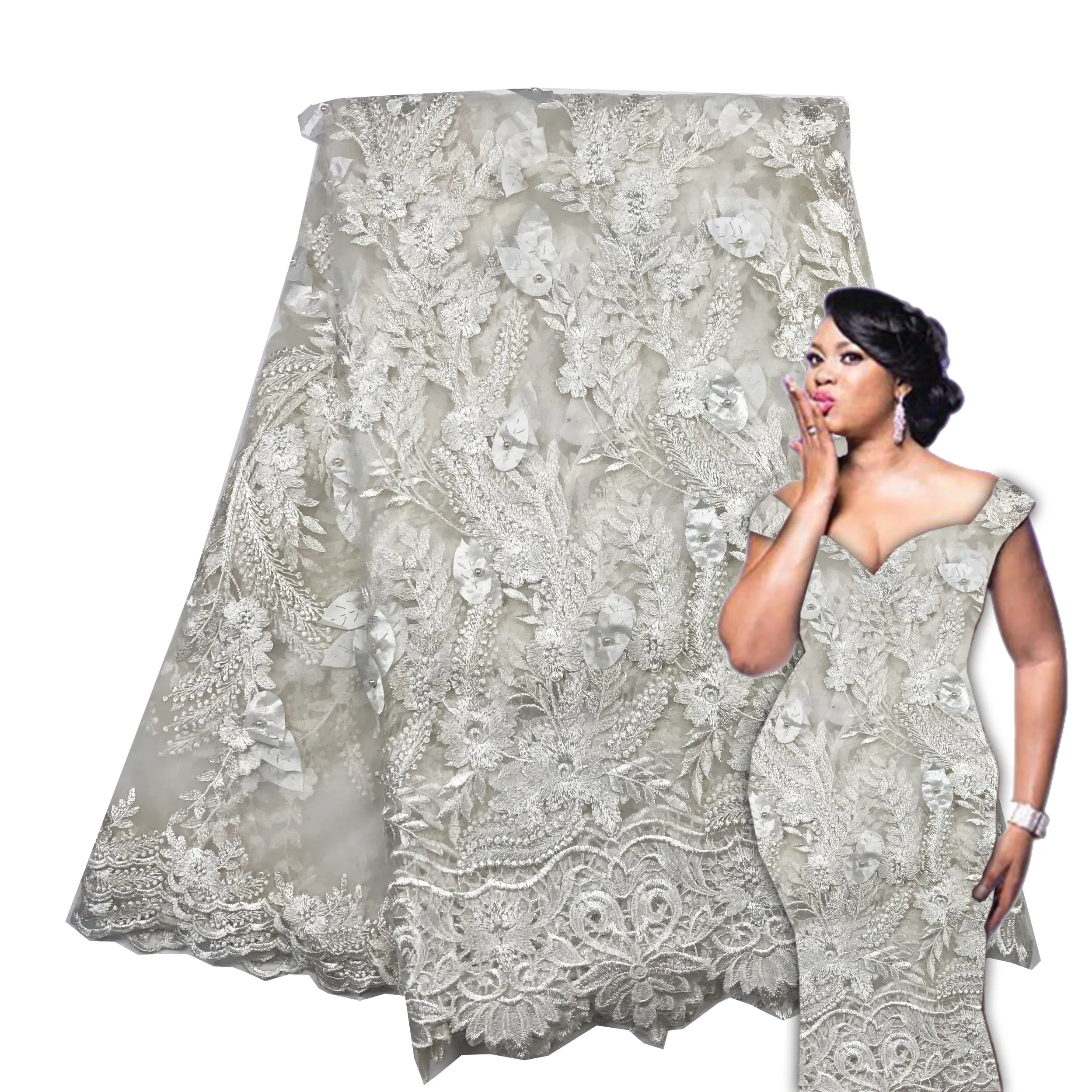 2019 французская кружевная ткань белая свадебная Высококачественная африканская