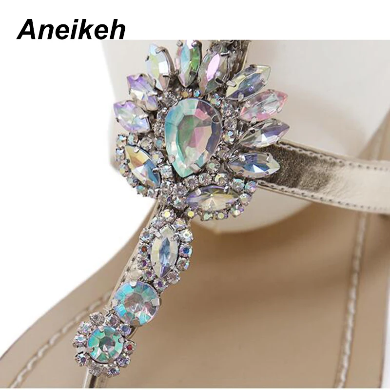 Aneikeh/Сапоги до колена обувь с пряжкой buckle Strap Flats открытые ботинки с ремешками в стиле «Гладиатор»; сезон лето; стразы; женские ботинки Женская обувь в богемном стиле Стиль с украшением в виде кристаллов Пляжная обувь