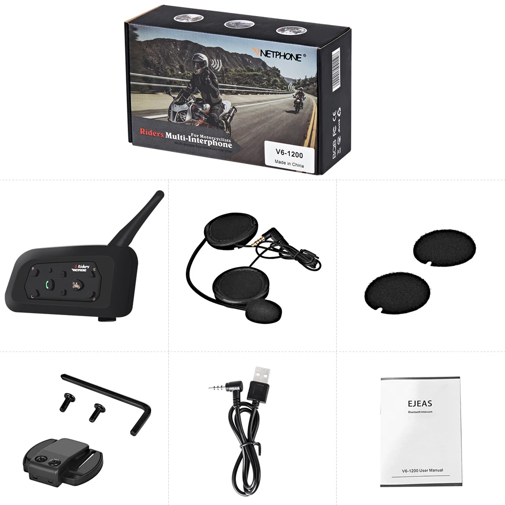 VNETPHONE V6 6 переговорник для водителей шлем Bluetooth гарнитура Лыжный мотоцикл Comunicador Capacete наушники Динамик для IP65 MP3 gps