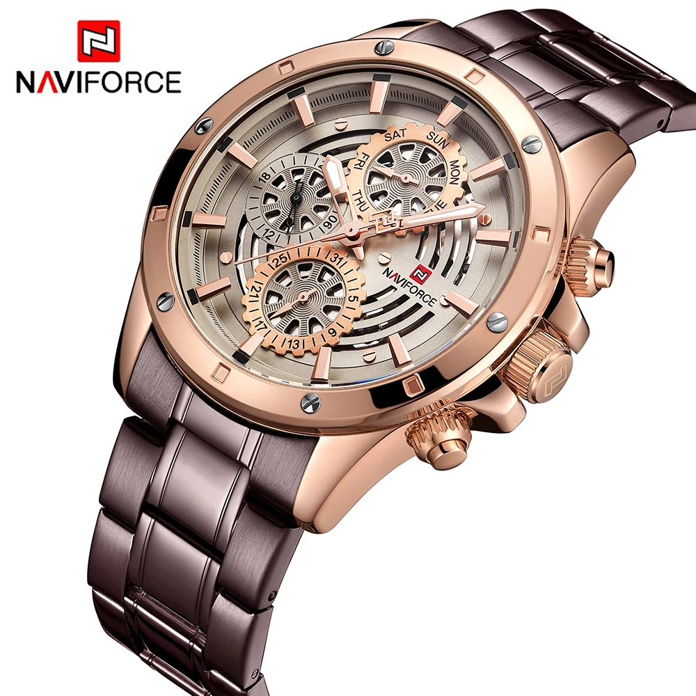 Naviforce мужские спортивные модные часы полностью стальной ремешок