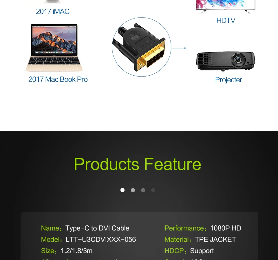 QGeeM usb c к dvi кабель type c к dvi адаптер Thunderbolt совместимый для MacBook Pro, galaxy S8 Note8, huawei mate 10
