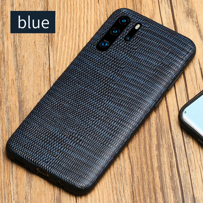 Синий Чехол из натуральной кожи с текстурой ящерицы для huawei P30 pro Lite 360 чехлы с полной защитой для mate 20 P20 Pro Lite Honor 8X20 Pro 10 - Цвет: Синий