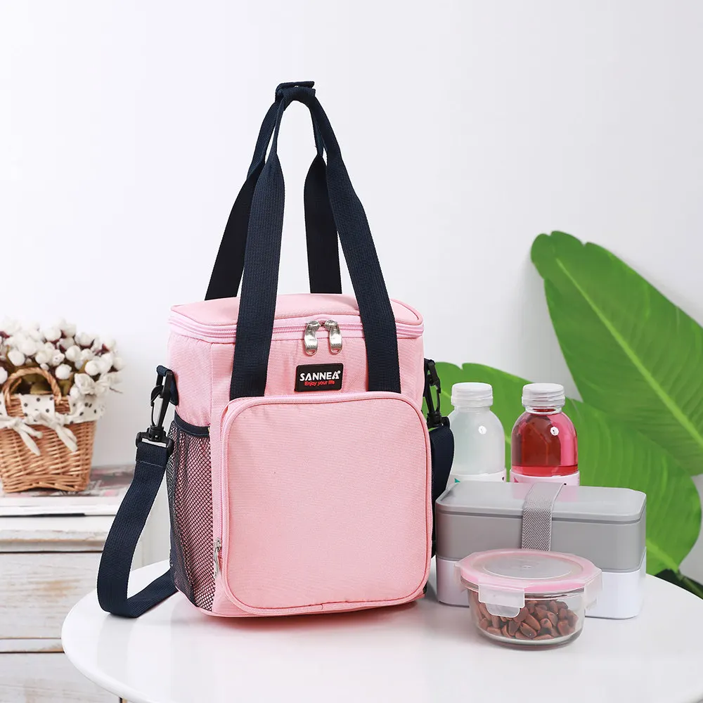 Pink SANNE 9L дизайн Модная матовая ткань портативный многофункциональный Термосумка для обедов еда Изолированные сумки для обедов, Термосумка ланч бокс - Цвет: Pink