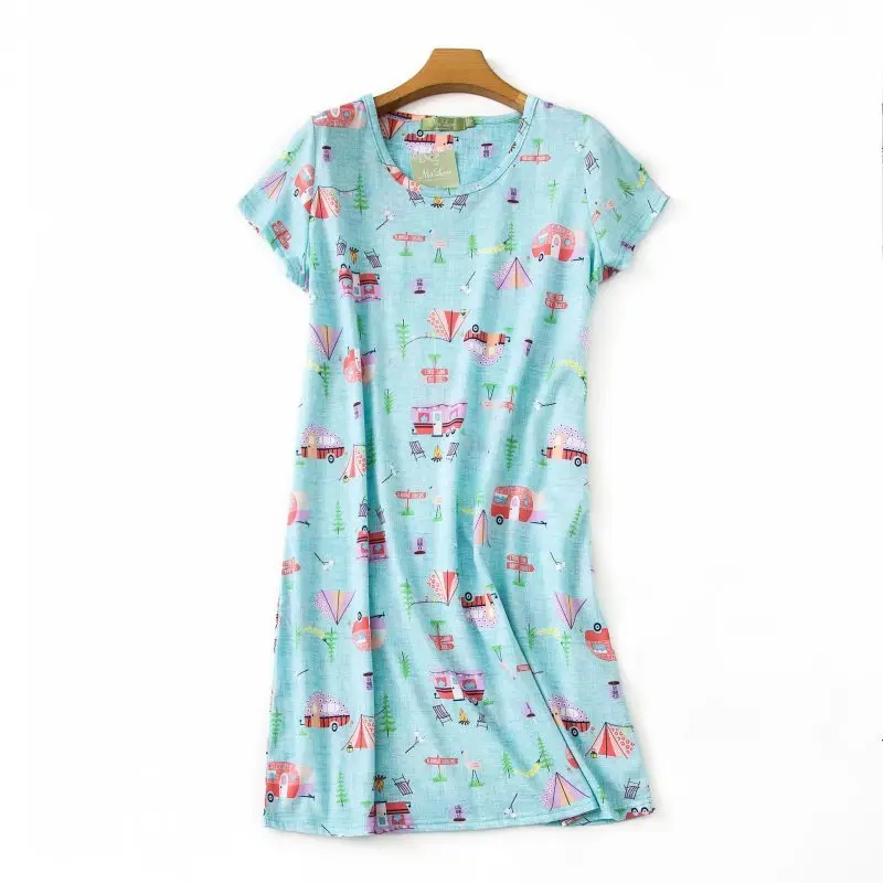 Женская Повседневная Ночная рубашка большого размера с рисунком хлопковая
