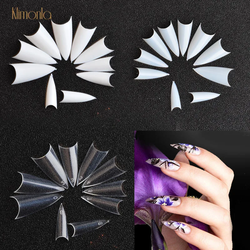 

500pcs/pack French Pointed False Nails Long Curving Fake Nails Professional Acrylic Fingernails Full Cover Nail Art Tips