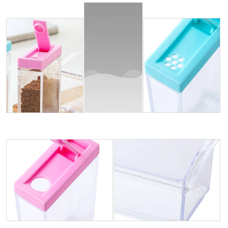 

6Pcs/Set Kitchen Spice Jars Creative Plastic Salt Pepper Seasoning Boxes Multifunction Transparent Condiment Herb Spice Tools