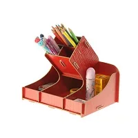 Red Kawaii Мультифункциональный деревянный держатель для ручек DIY, подставка для ручек, держатель для карандашей, большой стол, новинка, офисные аксессуары, канцелярские принадлежности - Цвет: Red