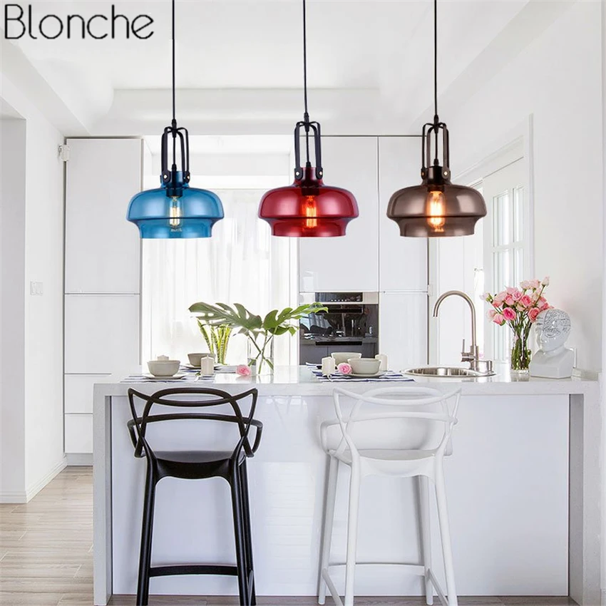 Стеклянный подвесной светильник в скандинавском стиле цветной светодиодный для