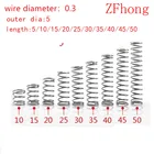 20 шт., пружины компрессионные диаметром 0,3 мм, наружный диаметр 5 мм, нержавеющая сталь, Micro-Small, длина пружины компрессионные 5 мм-50 мм