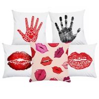 colorful red lip pattern short plush cushion cover pillowcase chair waist throw pillow cover home decoration