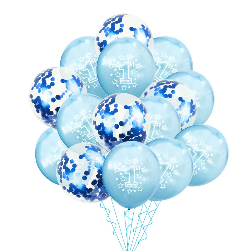 15pc set 1 WEIGAO First Birthday Photo Clips Banner Garlands One Year Old Blue 1 Number Balloons Baby Shower Boy Birthday Decor Supplies - Цвет: 15pc set 1