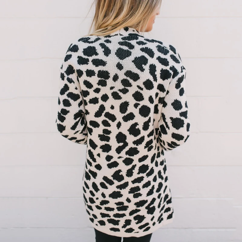 Elegant Leopard Print Cardigans Sweaters Women 2018 Autumn Winter Ladies Fashion Warm V-Neck Open Stitch Knitted Sweater Coats |