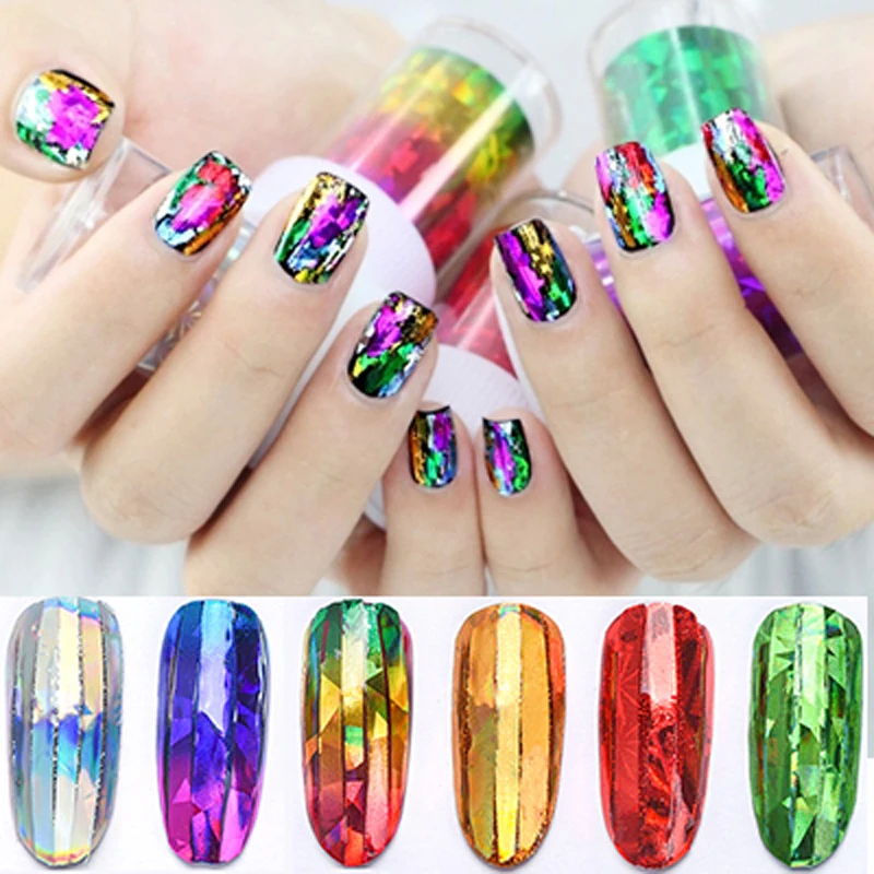 Nails Decorations New Arrive Broken Mirror Glass Nail Foil Sticker Star Tips Stencil Decal DIY Art Supplies | Красота и здоровье
