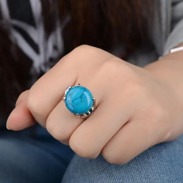 

Wholesale 30Pcs/lot Simulated Gem Stone Silver Rings for Men Women Silver Plated Big Stone Wedding Ring Geometric Finger Ring